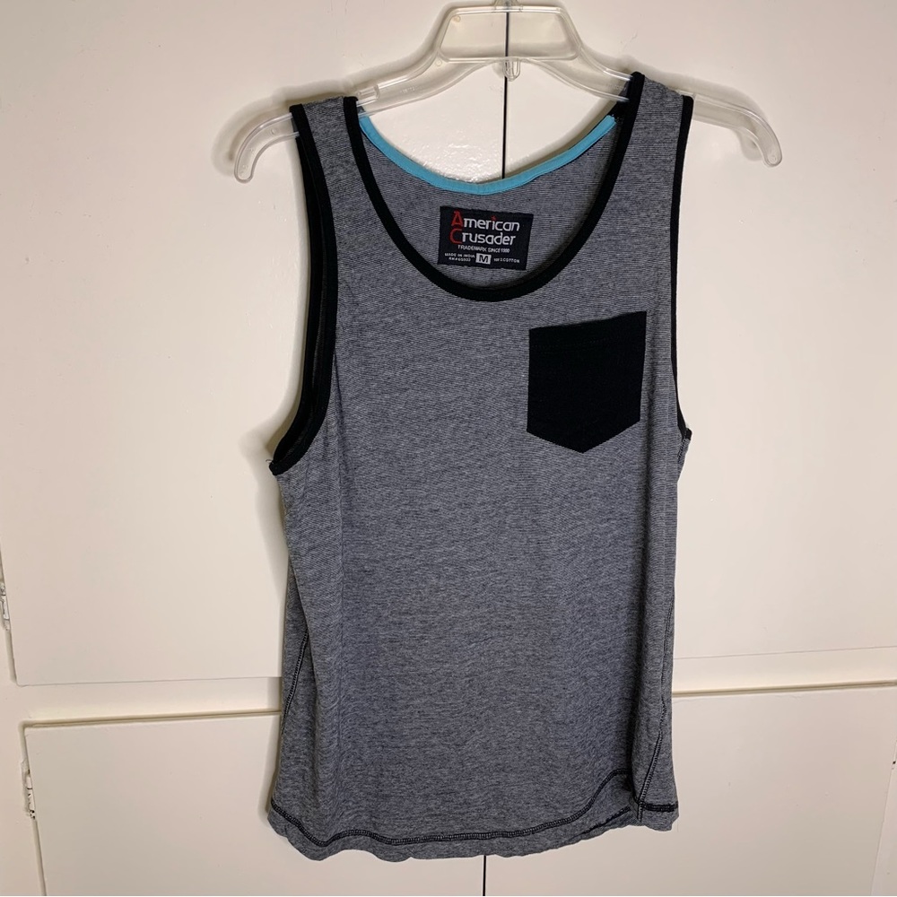 American Crusader Men’s Medium Striped Sleeveless Shirt - gray & black
